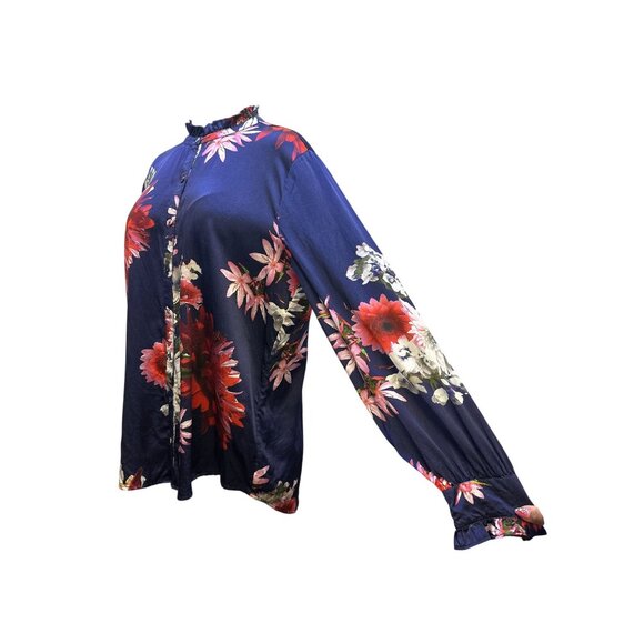 Johnny Was Silk Floral Button-Up Blouse w/Ruffle Collar & Cuffs - Picture 5 of 8